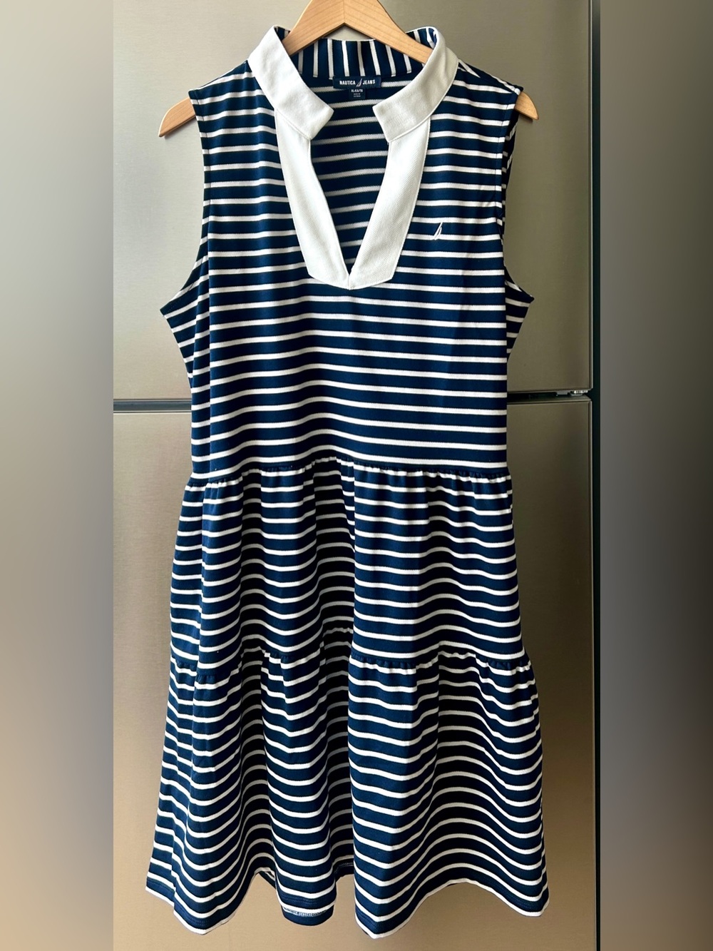 Nautica Jeans Navy White Striped Tiered Sleeveless Dress XL